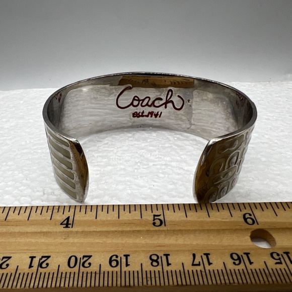 Women's Coach Wide Band Multi-Colored Silver Toned Cuff Bangle Bracelet Gift - Picture 5 of 7